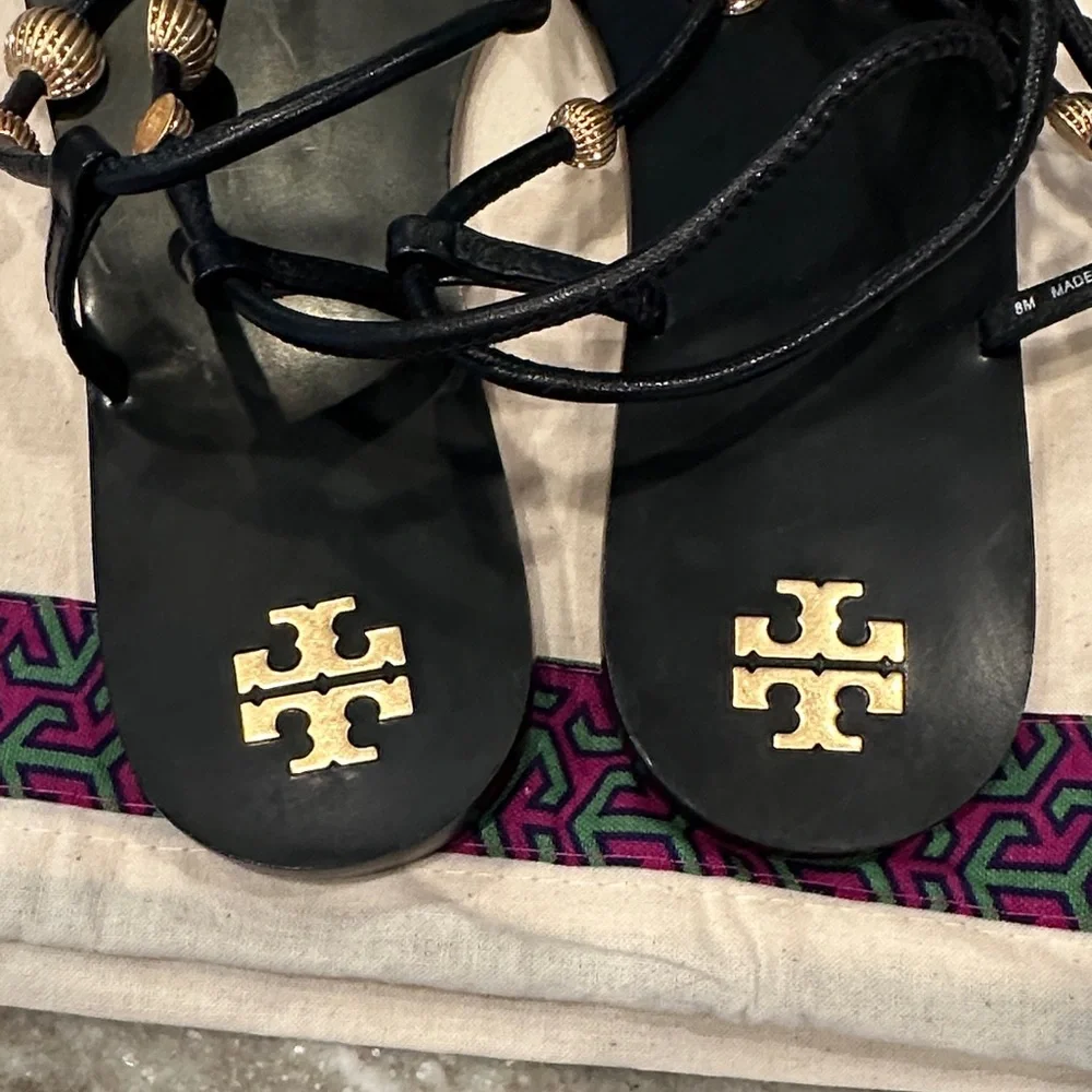 NWOB Tory Burch Capri Lace‑Up Sandals – Perfect Black – Size 8 – With Dust Bag - Picture 13 of 13